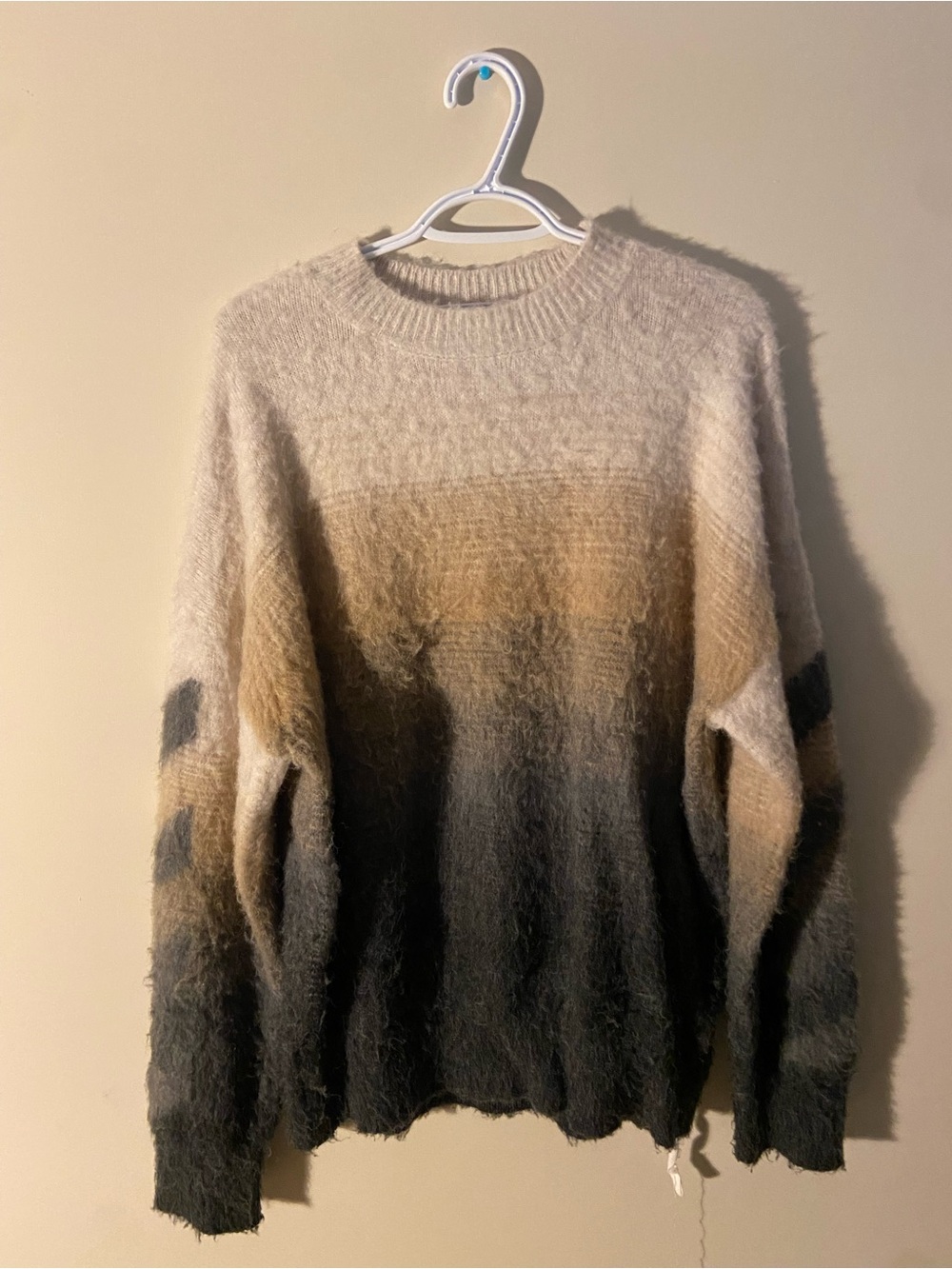 Off-White Ombre Fuzzy Crewneck Sweater in Beige and Black